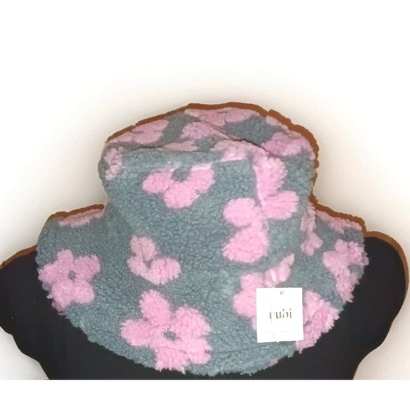 New Rubi Women's Pink and Gray  Embroidered Bucket Hat Sheer Polyester - Picture 2 of 2